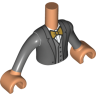 Visuel indicatif Rebrickable de Torse de mini-poupée Garçon avec veste gris bleuâtre foncé, chemise blanche, motif imprimé nœud papillon, Nougat Mains (Minidoll Torso Boy with Dark Bluish Grey Jacket, White Shirt, Bow Tie Print, Nougat Hands)