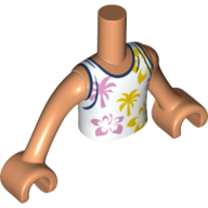 Visuel indicatif Rebrickable de Torse de mini-poupée Garçon avec chemise blanche, garniture bleu foncé, palmiers, bras et mains nougat (Minidoll Torso Boy with White Shirt, Dark Blue Trim, Palm Trees, Nougat Arms and Hands)