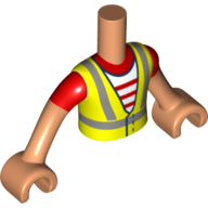 Torse de mini-poupée Garçon avec veste haute visibilité, rayures rouges/blanches Chemise motif imprimé, bras et mains nougat (Minidoll Torso Boy with High-Visibility Jacket, Red/White Stripes Shirt Print, Nougat Arms and Hands)