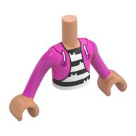 Torse de mini-poupée Garçon avec veste rose foncé, blanc/noir rayures chemise motif imprimé, bras et mains nougat (Minidoll Torso Boy with Dark Pink Jacket, White/Black Stripes Shirt Print, Nougat Arms and Hands)