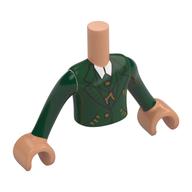 Torse de mini-poupée Garçon avec veste vert foncé, décorations en or, boutons, motif : chemise blanche, bras vert foncé, mains nougat (Minidoll Torso Boy with Dark Green Jacket, Gold Decorations, Buttons, White Shirt Print, Dark Green Arms, Nougat Hands)