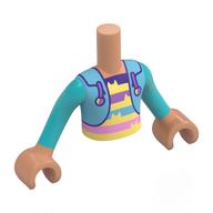 Mini-poupée torse garçon avec veste turquoise foncé, chemise rayée multicolore motif imprimé, bras et mains nougat (Minidoll Torso Boy with Dark Turquoise Jacket, Multi-Colored Striped Shirt Print, Nougat Arms and Hands)
