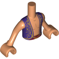 Visuel indicatif Rebrickable de Torse de mini-poupée Garçon avec gilet bleu foncé avec garniture en or, poitrine nue, motif imprimé ceinture rouge foncé, bras et mains de nougat (Aladdin) (Minidoll Torso Boy with Dark Blue Vest with Gold Trim, Bare Chest, Dark Red Belt Print, Nougat Arms and Hands (Aladdin))
