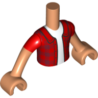Torse de mini-poupée Garçon avec chemise/veste à carreaux rouges, motif imprimé chemise blanche, bras et mains nougat (Minidoll Torso Boy with Red Plaid Shirt/Jacket, White Shirt Print, Nougat Arms and Hands)