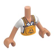 Visuel indicatif Rebrickable de Mini-poupée torse garçon avec tablier orange clair lumineux, chemise blanche motif imprimé, bras et mains nougat (Minidoll Torso Boy with Bright Light Orange Apron, White Shirt Print, Nougat Arms and Hands)