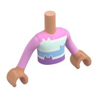 Visuel indicatif Rebrickable de Mini-poupée torse garçon avec brillant rose/blanc/bleu moyen/lavande haut, chaton oreilles motif imprimé, brillant rose bras et nougat mains (Minidoll Torso Boy with Bright Pink/White/Medium Blue/Lavender Top, Kitten Ears Print, Bright Pink Arms and Nougat Hands)