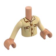 Torse de mini-poupée Garçon avec chemise, boutons brun rougeâtre, poche motif imprimé, bras et mains nougat (Minidoll Torso Boy with Shirt, Reddish Brown Buttons, Pockets Print, Nougat Arms and Hands)