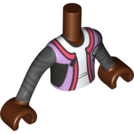 Visuel indicatif Rebrickable de Mini-poupée torse garçon avec corail/lavande wet-tenue, chemise blanche motif imprimé, titane foncé bras, mains brun rougeâtre (Minidoll Torso Boy with Coral/Lavender Wet-suit, White Shirt Print, Dark Titanium Arms, Reddish Brown Hands)