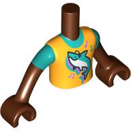 Torse de mini-poupée garçon avec chemise orange clair vif / turquoise foncé, motif imprimé dauphin, bras et mains brun rougeâtre (Minidoll Torso Boy with Bright Light Orange/Dark Turquoise Shirt, Dolphin Print, Reddish Brown Arms and Hands)