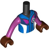 Visuel indicatif Rebrickable de Torse de mini-poupée Garçon avec veste de ski blanc/bleu foncé/magenta, motif imprimé montagnes blanc/bleu foncé, bras magenta, mains brun rougeâtre (Minidoll Torso Boy with White/Dark Blue/Magenta Ski Jacket, White/Dark Blue Mountains Print, Magenta Arms, Reddish Brown Hands)