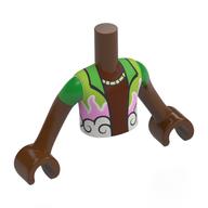 Torse de mini-poupée Garçon avec chemise ouverte vert citron/brillant, flammes roses brillantes, motif imprimé blanc Waves, bras et mains brun rougeâtre (Minidoll Torso Boy with Lime/Bright Green Open Shirt, Bright Pink Flames, White Waves Print, Reddish Brown Arms and Hands)