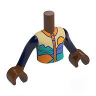 Visuel indicatif Rebrickable de Torse de mini-poupée Garçon avec Veste beige, Bleu Violet/Montagnes Turquoises Sombres, Sous Jaune, Fermeture Éclair Orange, Bleu Foncé Manches imprimées, bras et mains brun rougeâtre (Minidoll Torso Boy with Tan Jacket, Blue Violet/Dark Turquoise Mountains, Yellow Sub, Orange Zipper, Dark Blue Sleeves Print, Reddish Brown Arms and Hands)