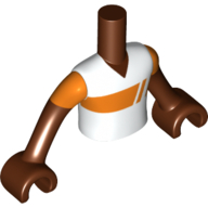 Torse de mini-poupée Garçon avec motif imprimé Chemise blanche/orange, bras et mains brun rougeâtre (Minidoll Torso Boy with White/Orange Shirt Print, Reddish Brown Arms and Hands)