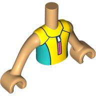 Mini-poupée torse garçon avec combinaison turquoise jaune / foncé, motif imprimé zippé corail, bras et mains beige chaud (Minidoll Torso Boy with Yellow/Dark Turquoise Wetsuit, Coral Zipper Print, Warm Tan Arms and Hands)