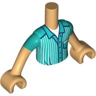 Visuel indicatif Rebrickable de Torse de mini-poupée Garçon avec chemise rayée Azur foncé, chemise blanche, motif imprimé bleu foncé, bras et mains beige chaud (Minidoll Torso Boy with Dark Azure Striped Shirt, White Shirt, Dark Blue Trim Print, Warm Tan Arms and Hands)