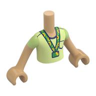 Visuel indicatif Rebrickable de Torse de mini-poupée Garçon avec chemise verte jaunâtre, motif imprimé de lanière de tournesol vert, bras et mains beige chaud (Minidoll Torso Boy with Yellowish Green Shirt, Green Sunflower Lanyard Print, Warm Tan Arms and Hands)