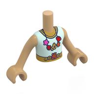Visuel indicatif Rebrickable de Torse de mini-poupée Garçon avec la lumière vert d’eau chemise, ceinture d'or, étoile, coquilles sur le motif imprimé collier, bras et mains beige chaud (Minidoll Torso Boy with Light Aqua Shirt, Gold Belt, Star, Shells On Necklace Print, Warm Tan Arms and Hands)