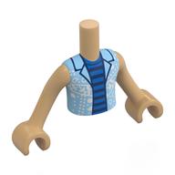 Visuel indicatif Rebrickable de Torse de mini-poupée Garçon avec chemise ouverte bleu clair lumineux, décorations blanches, bleu / bleu foncé rayures chemise motif imprimé, bras et mains beige chaud (Minidoll Torso Boy with Bright Light Blue Open Shirt, White Decorations, Blue/Dark Blue Stripes Shirt Print, Warm Tan Arms and Hands)