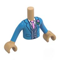 Visuel indicatif Rebrickable de Mini-poupée torse garçon avec veste azur foncé, gilet bleu sable, chemise blanche, cravate rose vif, motif imprimé corsage, bras et mains beige chaud (Minidoll Torso Boy with Dark Azure Jacket, Sand Blue Vest, White Shirt, Bright Pink Tie, Corsage Print, Warm Tan Arms and Hands)