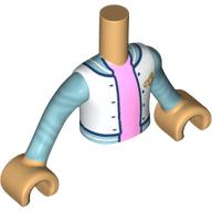 Torse de mini-poupée Garçon avec veste blanche, garniture bleu métallique, motif : chemise rose vif, bras et mains beige chaud (Minidoll Torso Boy with White Jacket, Metallic Blue Trim, Bright Pink Shirt Print, Warm Tan Arms and Hands)