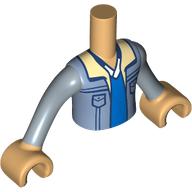 Torse de mini-poupée Garçon avec veste bleu sable, chemise bleue, motif imprimé de couleur blanche, bras et mains beige chaud (Minidoll Torso Boy with Sand Blue Jacket, Blue Shirt, White Color Print, Warm Tan Arms and Hands)