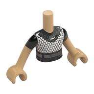 Visuel indicatif Rebrickable de Torse de mini-poupée Garçon avec chemise noire, Chainmail argent, motif imprimé ceinture, bras et mains beige chaud (Minidoll Torso Boy with Black Shirt, Silver Chainmail, Belt Print, Warm Tan Arms and Hands)