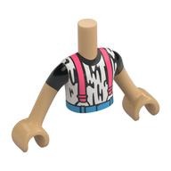 Visuel indicatif Rebrickable de Torse de mini-poupée Garçon avec chemise blanche, formes noires, pantalons d'azur foncé, bretelles de corail motif imprimé, bras et mains beige chaud (Minidoll Torso Boy with White Shirt, Black Shapes, Dark Azure Pants, Coral Suspenders Print, Warm Tan Arms and Hands)
