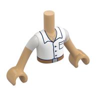 Visuel indicatif Rebrickable de Torse de mini-poupée Garçon avec chemise blanche, bordure bleu foncé, motif imprimé Nougat ceinture, bras et mains beige chaud (Minidoll Torso Boy with White Shirt, Dark Blue Trim, Nougat Belt Print, Warm Tan Arms and Hands)
