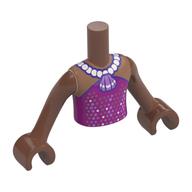 Torse de mini-poupée Garçon avec robe magenta, étincelles, collier de perles, lavande coque Pendentif motif imprimé, bras et mains brun moyen (Minidoll Torso Boy with Magenta Dress, Sparkles, Pearl Necklace, Lavender Shell Pendant Print, Medium Brown Arms and Hands)