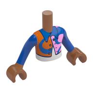 Visuel indicatif Rebrickable de Mini-poupée torse garçon avec veste bleue, rouge orangé / formes rose vif, chemise blanche motif imprimé, bras et mains brun terre de sienne (Minidoll Torso Boy with Blue Jacket, Reddish Orange/Bright Pink Shapes, White Shirt Print, Sienna Brown Arms and Hands)