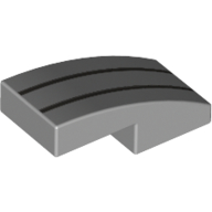 Visuel indicatif Rebrickable de Brique courbée 2 x 1 Non tenons avec 2 lignes d'argent motif imprimé (Brick Curved 2 x 1 No Studs with 2 Silver Lines Print)