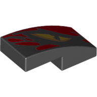 Visuel indicatif Rebrickable de Brique courbée 2 x 1 Non tenons avec œil gauche jaune, motif imprimé rayures rouges (Brick Curved 2 x 1 No Studs with Yellow Left Eye, Red Stripes Print)