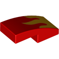 Visuel indicatif Rebrickable de Brique courbée 2 x 1 Non tenons avec motif imprimé Flammes Jaunes (Brick Curved 2 x 1 No Studs with Yellow Flames Print)