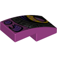 Visuel indicatif Rebrickable de Brique courbée 2 x 1 sans tenons avec œil jaune, pupille rose métal, motif imprimé armure argent (Brick Curved 2 x 1 No Studs with Yellow Eye, Metal Pink Pupil, Silver Armor Print)