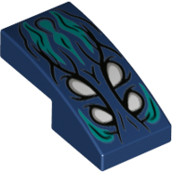 Visuel indicatif Rebrickable de Brique courbée 2 x 1 sans tenons avec 4 yeux blancs, flammes turquoise foncé motif imprimé (Brick Curved 2 x 1 No Studs with 4 White Eyes, Dark Turquoise Flames Print)