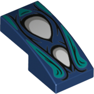 Visuel indicatif Rebrickable de Brique courbée 2 x 1 sans tenons avec 2 yeux blancs, flammes turquoise foncé motif imprimé (Brick Curved 2 x 1 No Studs with 2 White Eyes, Dark Turquoise Flames Print)