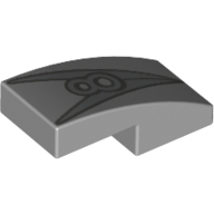 Visuel indicatif Rebrickable de Brique courbée 2 x 1 Non tenons avec motif imprimé Argent '8' (Brick Curved 2 x 1 No Studs with Silver '8' Print)