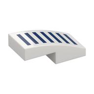 Visuel indicatif Rebrickable de Brique courbée 2 x 1 Non tenons avec motif imprimé de bandes bleu foncé (Brick Curved 2 x 1 No Studs with Dark Blue Strips Print)