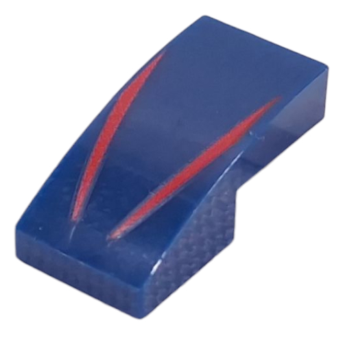 Visuel indicatif Rebrickable de Brique courbée 2 x 1 sans tenons avec motif imprimé de rayures rouges (Brick Curved 2 x 1 No Studs with Red Stripes Print)