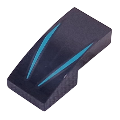 Visuel indicatif Rebrickable de Brique courbée 2 x 1 sans tenons avec des lignes turquoise foncé motif imprimé (Brick Curved 2 x 1 No Studs with Dark Turquoise Lines Print)