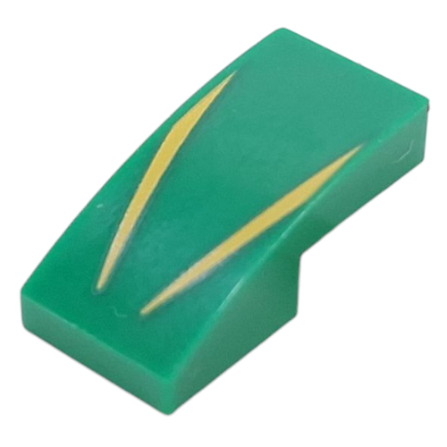 Visuel indicatif Rebrickable de Brique courbée 2 x 1 Non tenons avec motif imprimé de lignes jaunes (Brick Curved 2 x 1 No Studs with Yellow Lines Print)