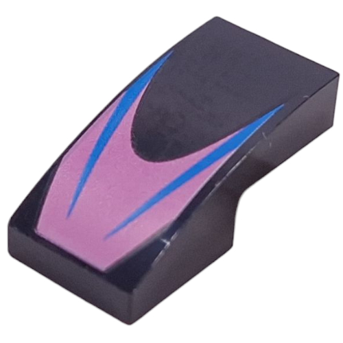 Visuel indicatif Rebrickable de Brique courbée 2 x 1 Non tenons avec lignes bleues sur fond rose foncé motif imprimé (Brick Curved 2 x 1 No Studs with Blue Lines on Dark Pink Background Print)