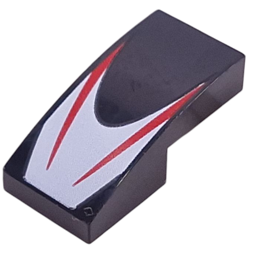 Visuel indicatif Rebrickable de Brique courbée 2 x 1 Non tenons avec des rayures rouges sur fond blanc motif imprimé (Brick Curved 2 x 1 No Studs with Red Stripes on White Background Print)