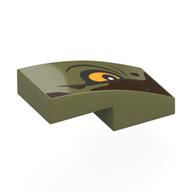 Visuel indicatif Rebrickable de Brique courbée 2 x 1 sans tenons avec œil jaune gauche, brun foncé forme motif imprimé (Brick Curved 2 x 1 No Studs with Yellow Eye Left, Dark Brown Shape Print)