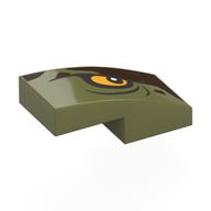 Visuel indicatif Rebrickable de Brique courbée 2 x 1 sans tenons avec œil jaune à droite, forme marron foncé motif imprimé (Brick Curved 2 x 1 No Studs with Yellow Eye Right, Dark Brown Shape Print)