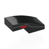 Visuel indicatif Rebrickable de Brique courbée 2 x 1 Non tenons avec ligne argentée, motif imprimé rouge œil sur le côté (Brick Curved 2 x 1 No Studs with Silver Line, Red Eye on Side Print)