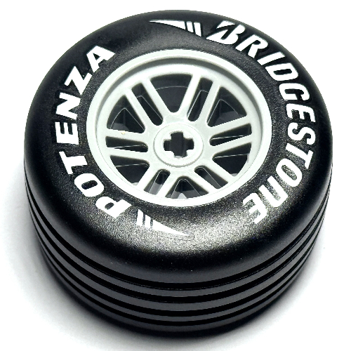 Visuel indicatif Rebrickable de Jante 50 x 27 avec pneu noir avec motif imprimé blanc 'BRIDGESTONE POTENZA' (Wheel Rim 50 x 27 With Black Tyre with White 'BRIDGESTONE POTENZA' Print)