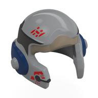 Casque rebelle avec protecteurs de joues (Star Wars) avec visière beige foncée, bandes bleu foncé/noir, marquages rouges imprimés (Helmet Rebel with Cheek Protectors (Star Wars) with Dark Tan Visor, Dark Blue/Black Bands, Red Markings Print)