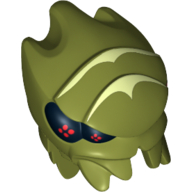 Tête de minifigurine spéciale, alien galaxie escouade buggoid avec des rayures vert jaunâtre et des yeux noirs avec des points rouges motif imprimé (Minifig Head Special, Alien Galaxy Squad Buggoid with Yellowish Green Stripes and Black Eyes with Red Dots Print)