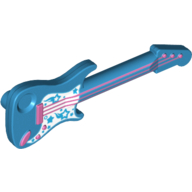 Visuel indicatif Rebrickable de Instrument de musique Guitare électrique avec pickguard blanc avec étoiles, cordes roses, chevalet et sortie Jack motif imprimé (Musical Instrument Guitar Electric with White Pickguard with Stars, Pink Strings, Bridge and Output Jack Print)